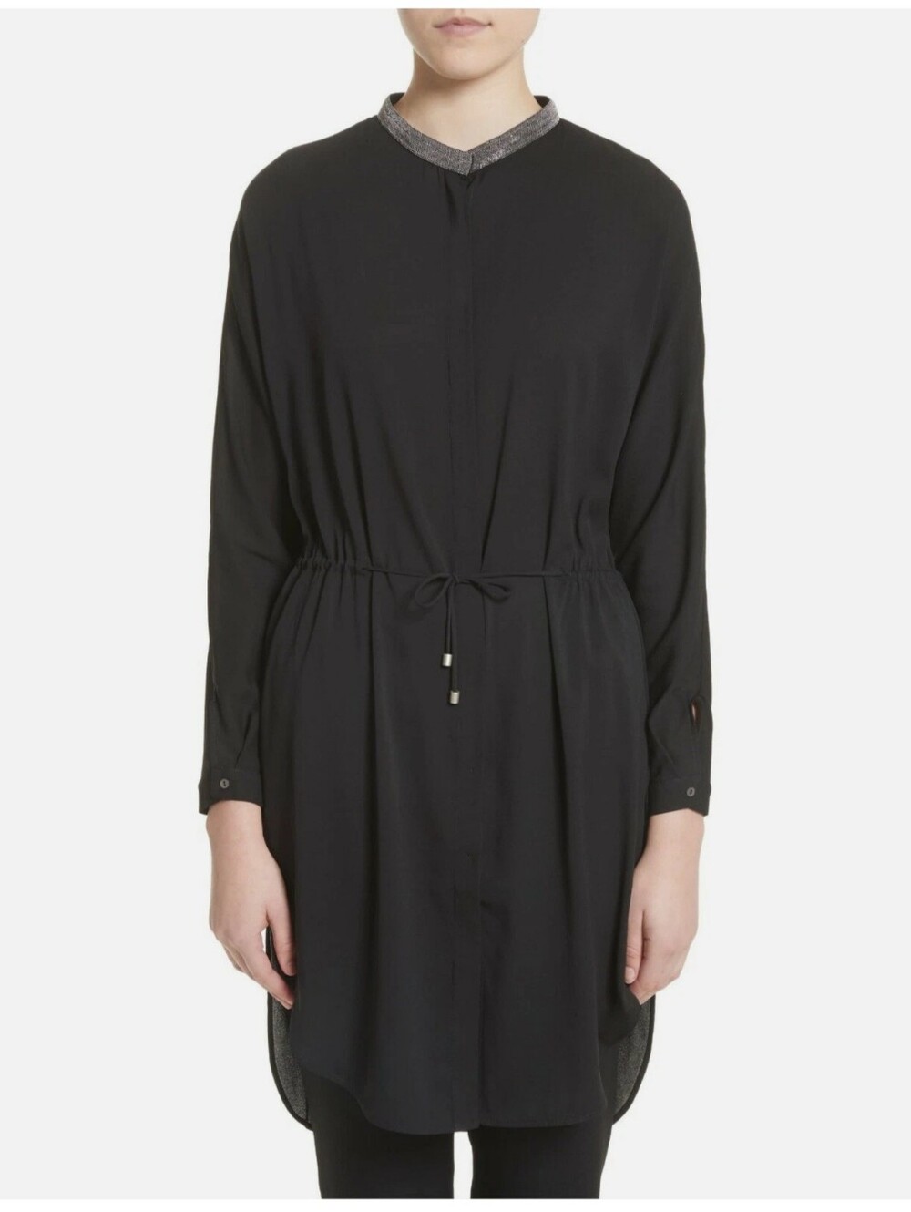 Fabiana Filippi Embellished Silk Drawstring Tunic Dress Black